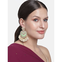 Etnico Gold Plated Intricately Designed Traditional Meenakari Chandbali Earrings Glided With Kundans & Pearls (E306Min)