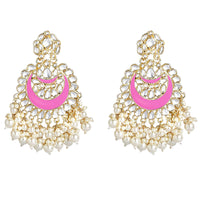 Etnico Gold Plated Intricately Designed Traditional Meenakari Chandbali Earrings Glided With Kundans & Pearls (E306Pi)