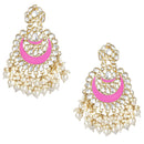 Etnico Gold Plated Intricately Designed Traditional Meenakari Chandbali Earrings Glided With Kundans & Pearls (E306Pi)