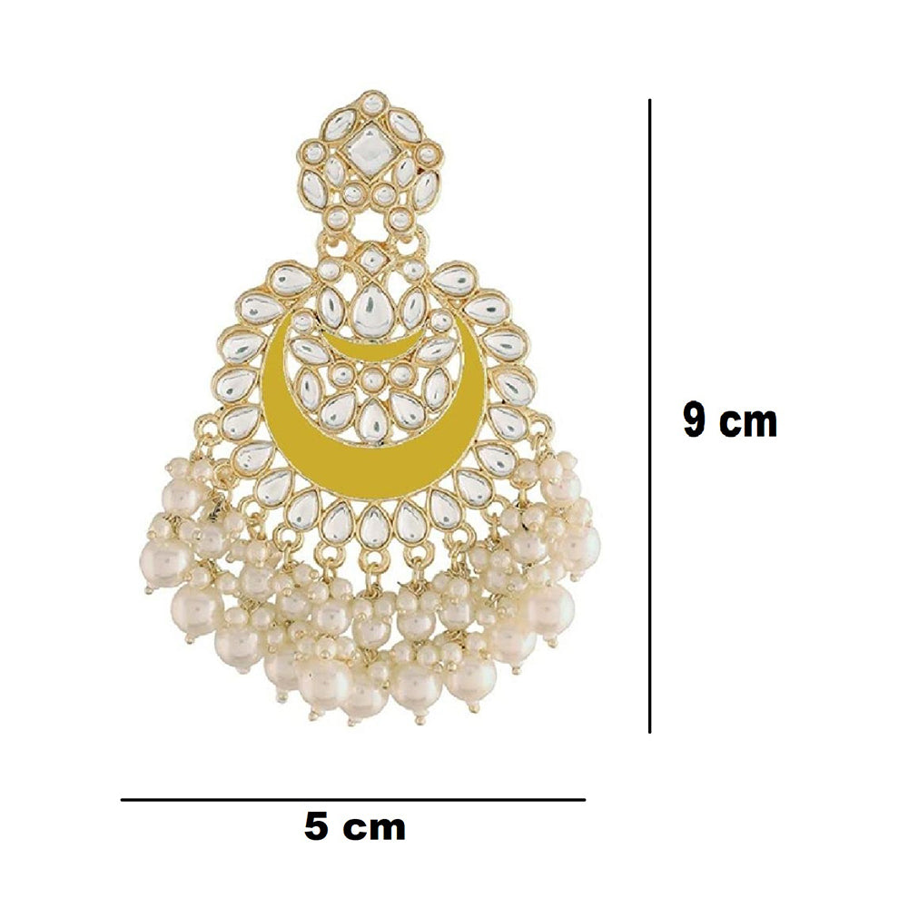 Etnico Gold Plated Intricately Designed Traditional Meenakari Chandbali Earrings Glided With Kundans & Pearls (E306Y) For womens