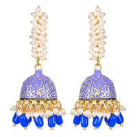 Etnico Gold Plated Traditional Meenakari Handcrafted Blue Pearl Jhumki Earrings for Women/Girls(E3072Bl)