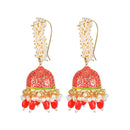 Etnico Gold Plated Traditional Meenakari Handcrafted Red Pearl Jhumki Earrings for Women/Girls(E3072R)