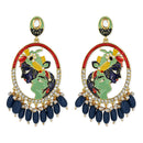Etnico Gold Plated Traditional Meenakari Temple Radha Krishna Jhumka Earrings for Women and Girls (E3075Bl)