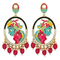 Etnico Gold Plated Traditional Meenakari Temple Radha Krishna Jhumka Earrings for Women and Girls (E3075Q)