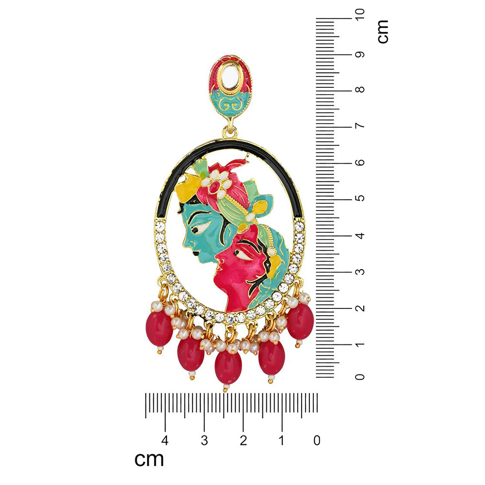 Etnico Gold Plated Traditional Meenakari Temple Radha Krishna Jhumka Earrings for Women and Girls (E3075Q)