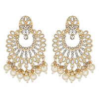Etnico Gold Plated Intricately Designed Traditional Chandbali Earrings Glided With Kundans & Pearls (E3076W)