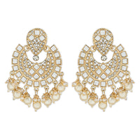 Etnico Gold Plated Intricately Designed Traditional Chandbali Earrings Glided With Kundans & Pearls (E3077W)