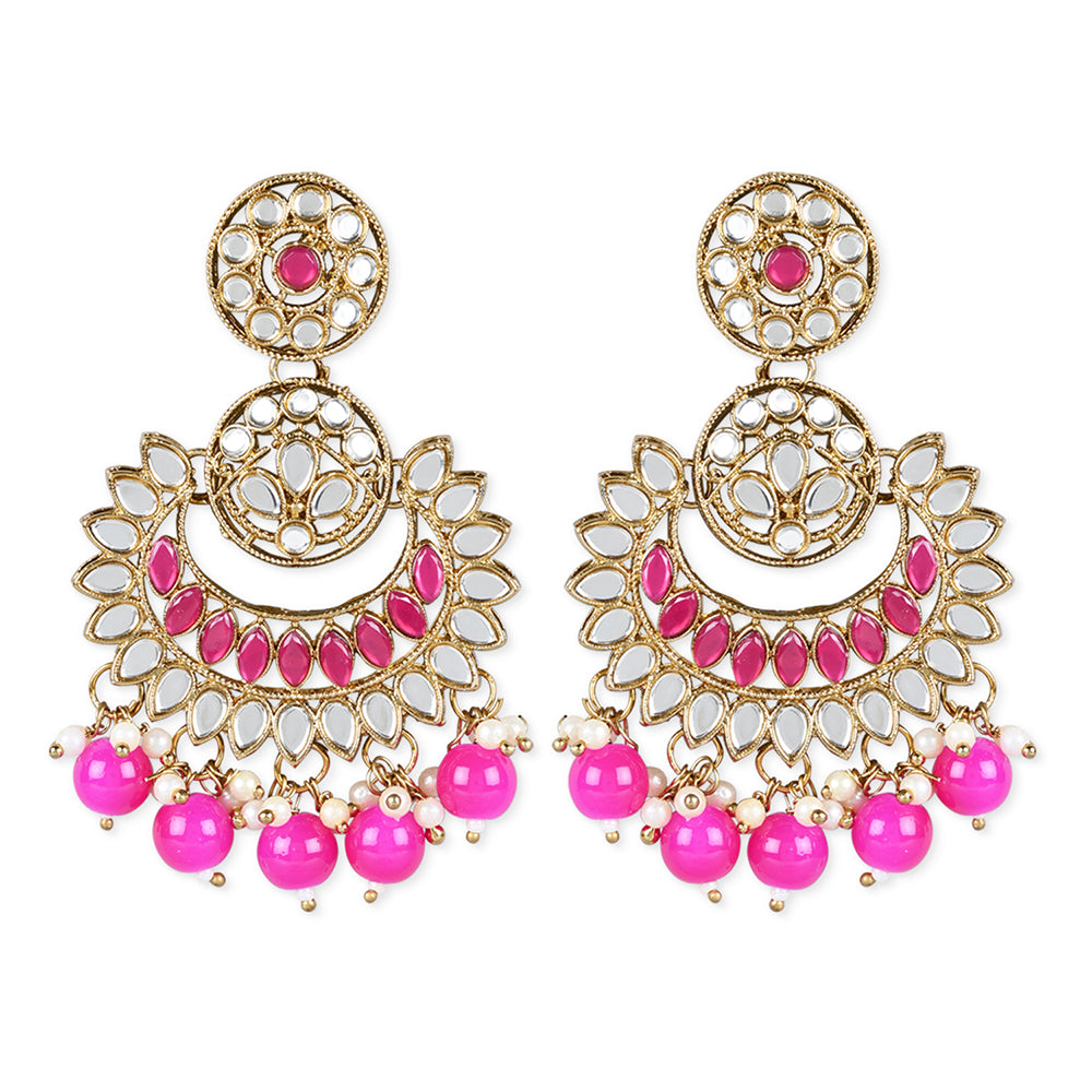 Etnico Gold Plated Traditional Kundan & Stone Studded Chandbali Earrings For Women(E3079Q)