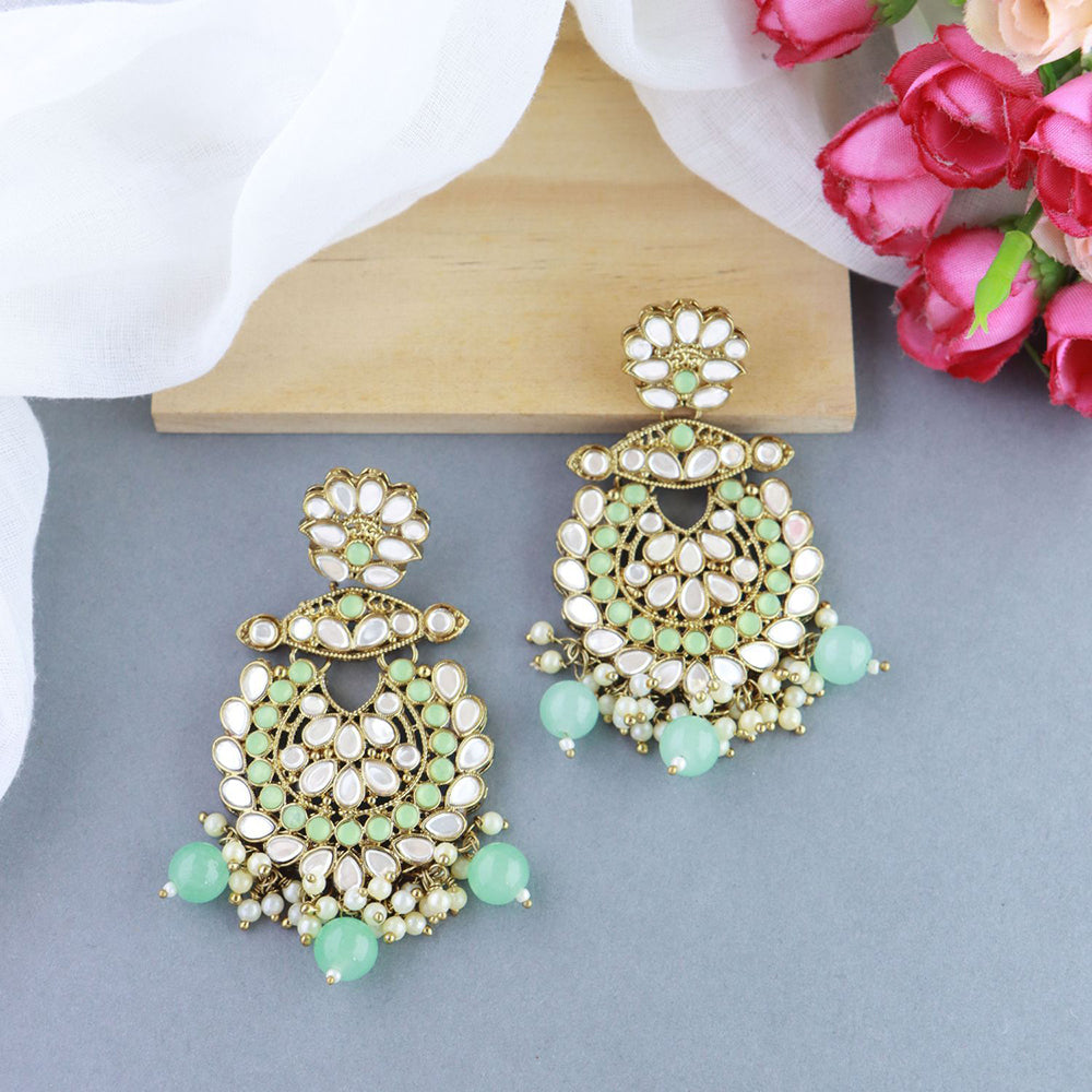Etnico Gold Plated Traditional Kundan & Stone Studded Chandbali Earrings For Women(E3080Min)
