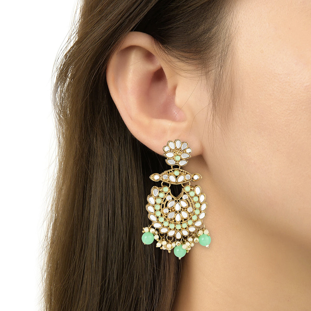 Etnico Gold Plated Traditional Kundan & Stone Studded Chandbali Earrings For Women(E3080Min)