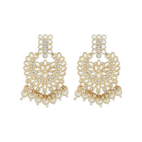 Etnico Gold Plated Intricately Designed Traditional Chandbali Earrings Glided With Kundans & Pearls (E3081W)