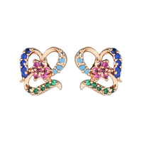 Etnico Valentine's Special Rose Gold Plated Glittering Crystal AD Stone Studs Earrings for Women & Girls (E3084)