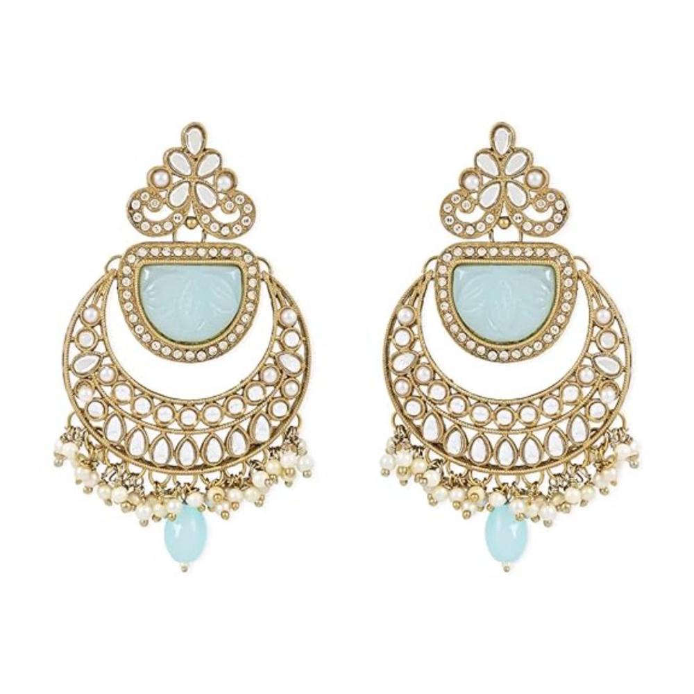 Etnico Gold Plated Traditional Pearl Kundan Stone Studded Chandbali Earring For Women/Girls (E3101Sb)