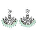 Etnico Silver Oxidised Kundan & Pearl Chandbali Earrings For Women (E3106ZMin)