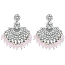 Etnico Silver Oxidised Kundan & Pearl Chandbali Earrings For Women (E3106ZPi)