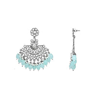 Etnico Silver Oxidised Kundan & Pearl Chandbali Earrings For Women (E3106ZSb)