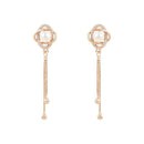 Etnico Rose Gold Plated Floral Shape Sparkling Stud CZ American Diamond Mother's Day Special Pearl Studed Tassel Drop Fashionable Earrings for Women