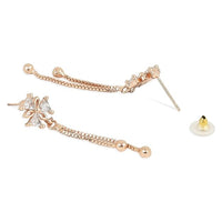 Etnico Valentines Special Sparkling Glamorous Rose Gold Plated Floral Shape Stud CZ and American Diamond Tassel Drop Fashionable Earrings for Women/Girls