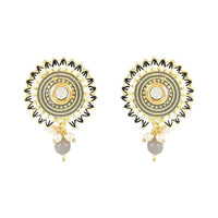 Etnico Gold Plated Traditional Meenakari Kundan Studded Pearl Drop Chandbali Earrings For Women & Girls (E3123Gr)