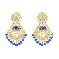 Etnico Gold Plated Traditional Meenakari Kundan Studded Pearl Dangle Jhumki Earrings For Women & Girls (E3125Bl)