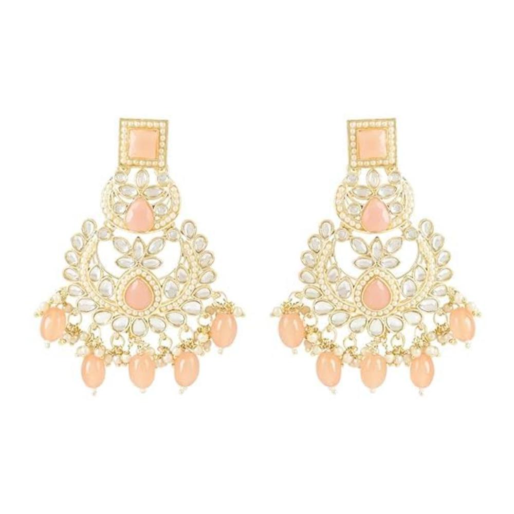 Etnico Gold Plated Traditional Kundan Pearl Chandbali Earrings For Women/Girls (E3135Pe)