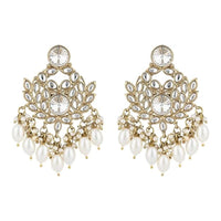 Etnico Gold Plated Traditional Kundan & Pearl Chandbali Earrings For Women (E3155W)