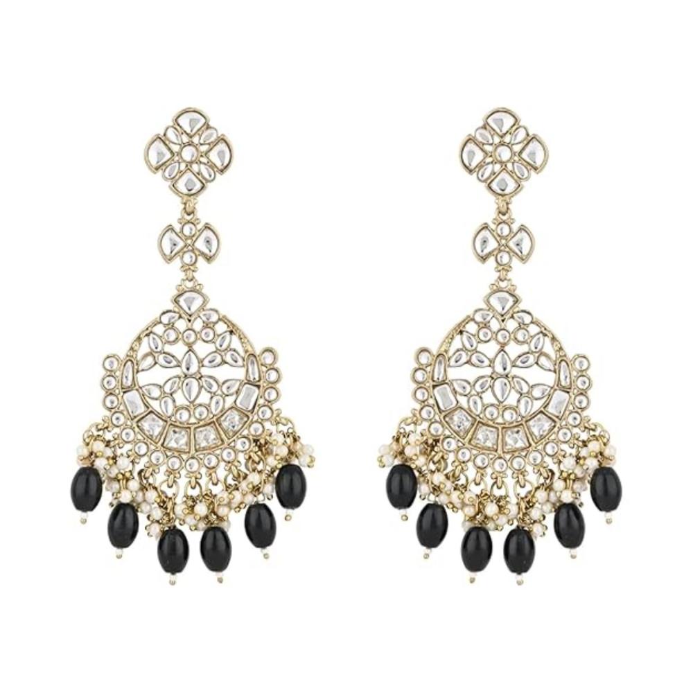 Etnico Gold Plated Traditional Kundan & Pearl Chandbali Earrings For Women (E3157B)