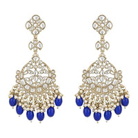 Etnico Gold Plated Traditional Kundan & Pearl Chandbali Earrings For Women (E3157Bl)