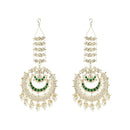 Etnico Gold Plated Traditional Kundan Hanging Pearl Earrings Attachable Ear Chain For Women/Girls (Green)