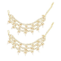 Etnico Gold Plated Traditional Kundan Pearl Drop Ear Chain for Women