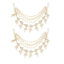 Etnico Gold Plated Traditional Layered Pearl Beaded Ear Chain with Kundan Accents for Women