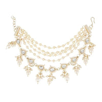 Etnico Gold Plated Traditional Layered Pearl Beaded Ear Chain with Kundan Accents for Women