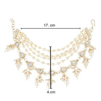 Etnico Gold Plated Traditional Layered Pearl Beaded Ear Chain with Kundan Accents for Women