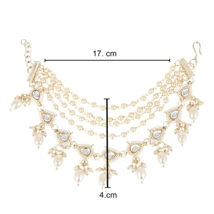Etnico Gold Plated Traditional Layered Pearl Beaded Ear Chain with Kundan Accents for Women
