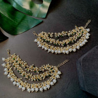 Etnico Gold Plated Traditional Multi-Layer Pearl Beaded Pair of Ear Chains for Women