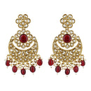 Etnico Gold Plated Traditional Handcrafted Kundan Pearl Floral Design Earrings For Women (Maroon)