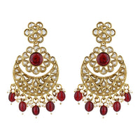 Etnico Gold Plated Traditional Handcrafted Kundan Pearl Floral Design Earrings For Women (Maroon)