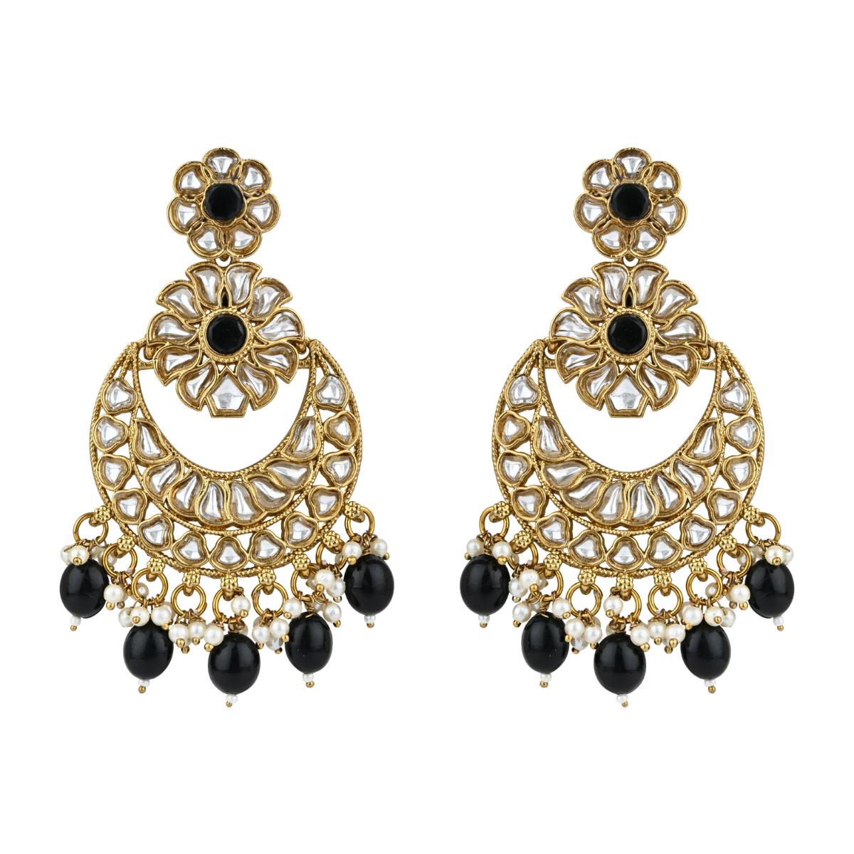 Etnico Gold Plated Traditional Handcrafted Kundan Pearl Floral Design Earrings For Women/Girls