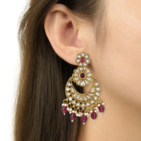 Etnico Gold Plated Traditional Handcrafted Kundan Pearl Floral Design Earrings For Women/Girls
