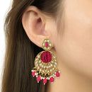 Etnico Gold Plated Traditional Handcrafted Kundan Pearl Chandbali Earrings For Women/Girls