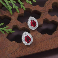Etnico Stylish Latest Fashion Silver Plated CZ American Diamond Stud Earrings For Women (Red)