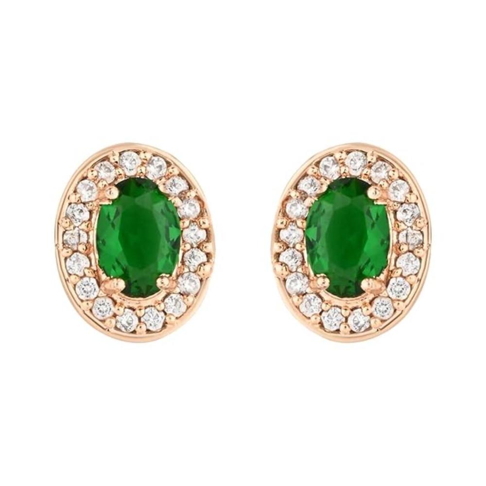 Etnico Stylish Latest Fashion Rose Gold Plated CZ American Diamond Oval Shape Stud Earrings for Women (E3179G)