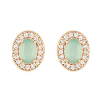 Etnico Stylish Latest Fashion Rose Gold Plated CZ American Diamond Oval Shape Stud Earrings for Women (Mint)