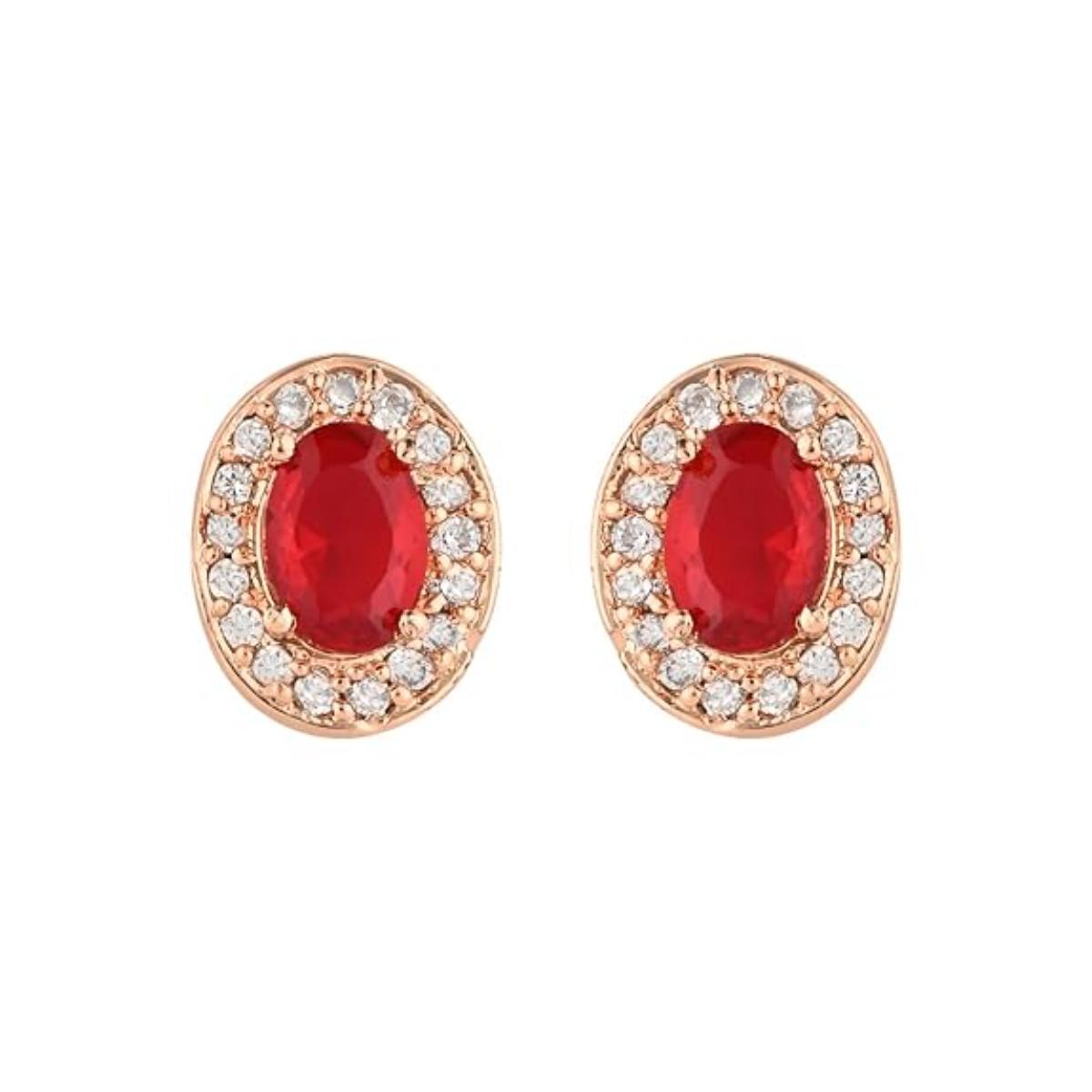 Etnico Timeless Crystal Accented CZ American Diamond Stud Earrings for Women/Girls