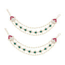Etnico Gold Plated Traditional Layered Pearl Beaded Ear Chain with Kundan for Women