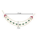 Etnico Gold Plated Traditional Layered Pearl Beaded Ear Chain with Kundan for Women