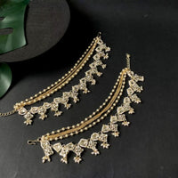 Etnico Gold Plated Traditional Layered Pearl Beaded Ear Chain with Stone Embellishments for Women