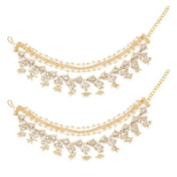 Etnico Gold Plated Traditional Layered Pearl Beaded Ear Chain with Stone Embellishments for Women