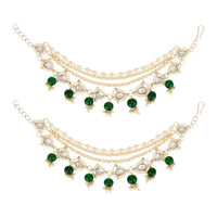 Etnico Gold Plated Traditional Layered Pearl Beaded Ear Chain with Stone Drops for Women