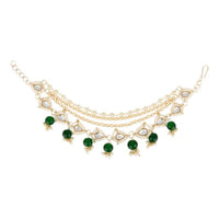 Etnico Gold Plated Traditional Layered Pearl Beaded Ear Chain with Stone Drops for Women